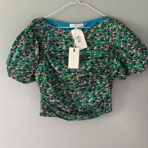 NWT Endless Rose Brianna Top Large Ruched Poplin Top. Colorful. Side zipper.